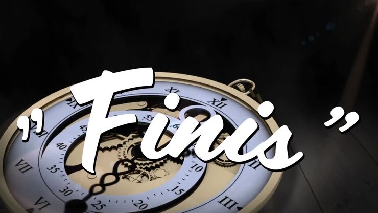 Animation of finis text over clock moving fast