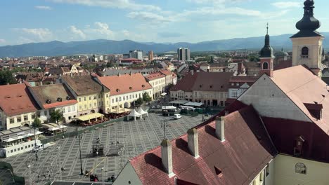 famous large square and council tower in sibiu, romania
