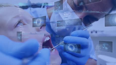 animation of data processing over girl in dentist chair