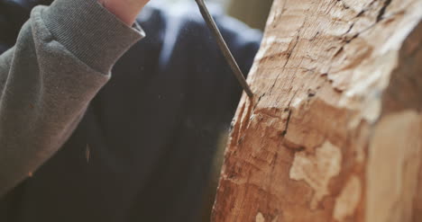 joven carpintero dando forma a la madera con cincel 5