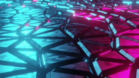 3D-pulsing-neon-graphics-render-with-reflections-on-cyber-futuristic-geometric-shapes-for-digital-backgrounds-and-vj-visuals-loop