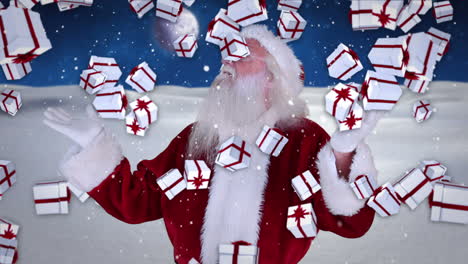 Santa-raising-his-hands-with-falling-christmas-presents