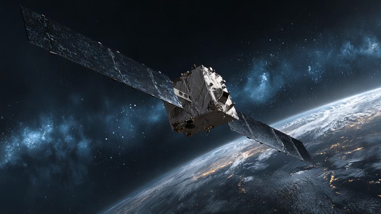 A Stunning View of a Satellite Orbiting Earth, Capturing the Beauty of the Planet Below and the Majesty of Space, Showcasing Advanced Technology in Orbit