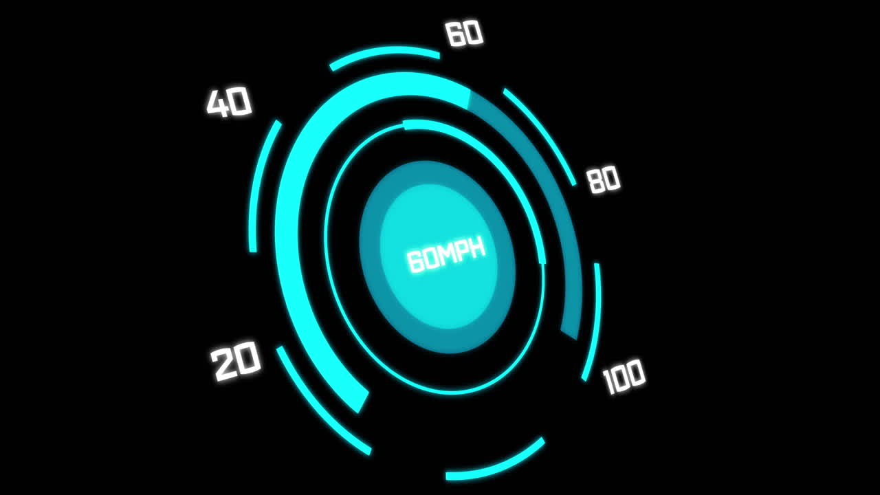Animation of car speedometer on black background