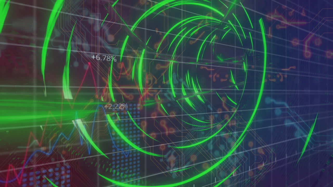 Animation of green digital waves and graphs overlaying complex data visualization