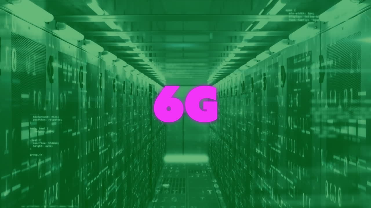 animación de texto 6g y procesamiento de datos digitales a través de servidores informáticos