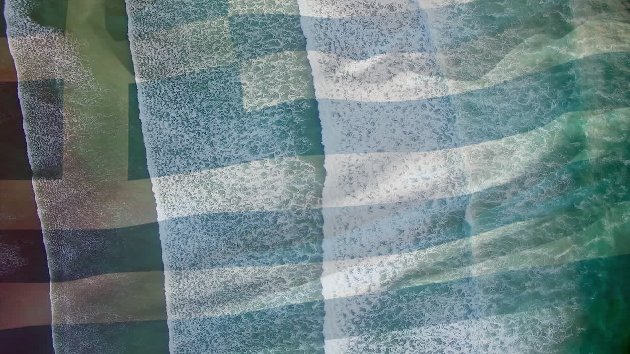 animación de la bandera de grecia y portugal soplando sobre la ola en el mar