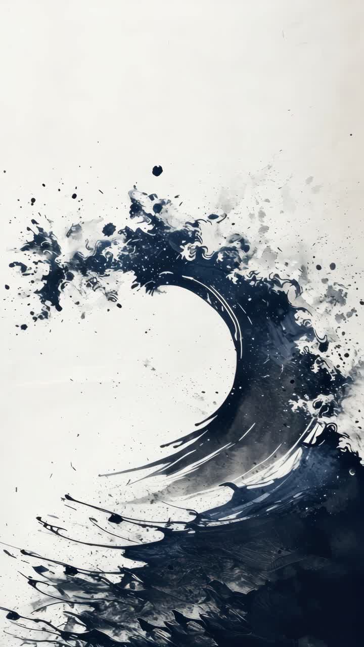 Dynamic abstract wave design with splashes in monochrome. Captured from a low angle, perfect