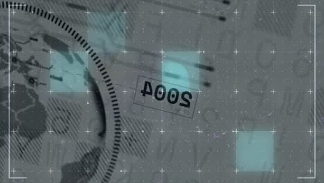 animación del globo y procesamiento de datos financieros sobre fondo blanco