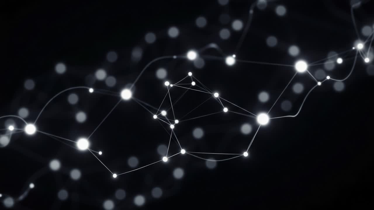 Exploring the Intricate Connections of Digital Networks: A Mesmerizing Visualization of Interconnected Nodes and Lines in a Darkened Background
