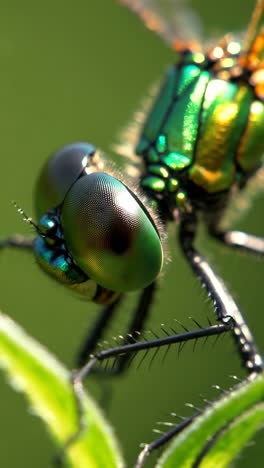 macro close-up of an iridescent dragonfly's head