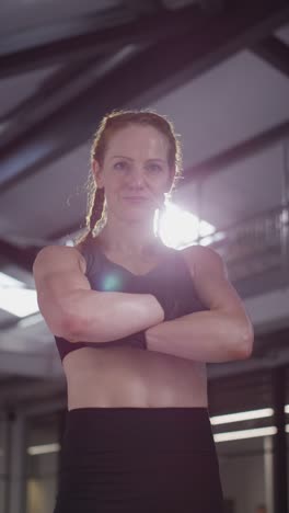 Vertical-Video-Portrait-Of-Smiling-Mature-Woman-Wearing-Fitness-Clothing-Standing-In-Gym-Ready-To-Exercise-1