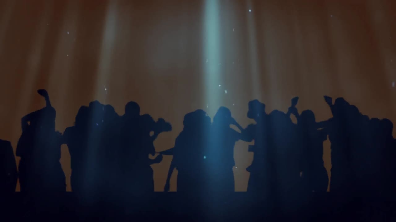 스포트라이트 와 콘페티 로 춤추는 군중 의 애니메이션
