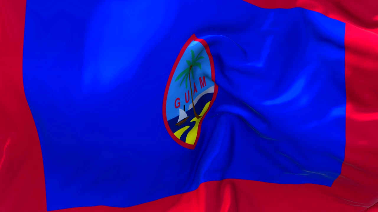 bandera de guam ondeando en el viento animación en cámara lenta. 4k textura de tela realista bandera soplando suavemente en un día de viento fondo de bucle continuo sin costuras.