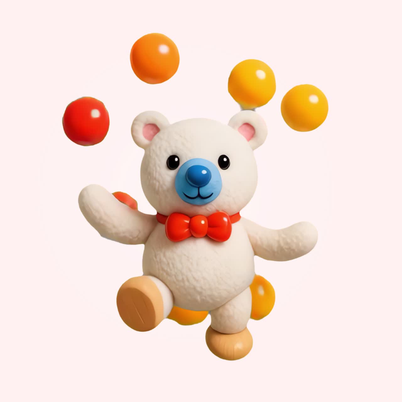 Playful bear juggling colorful balls animation isolated asset, transparent 4K video, alpha channel