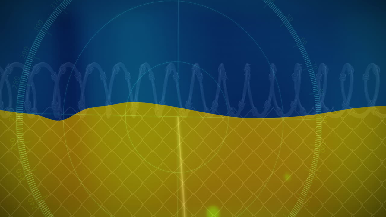 우크라이나 의  ⁇ 발 위 에 있는 레이더 와 가시 와이어 의 애니메이션