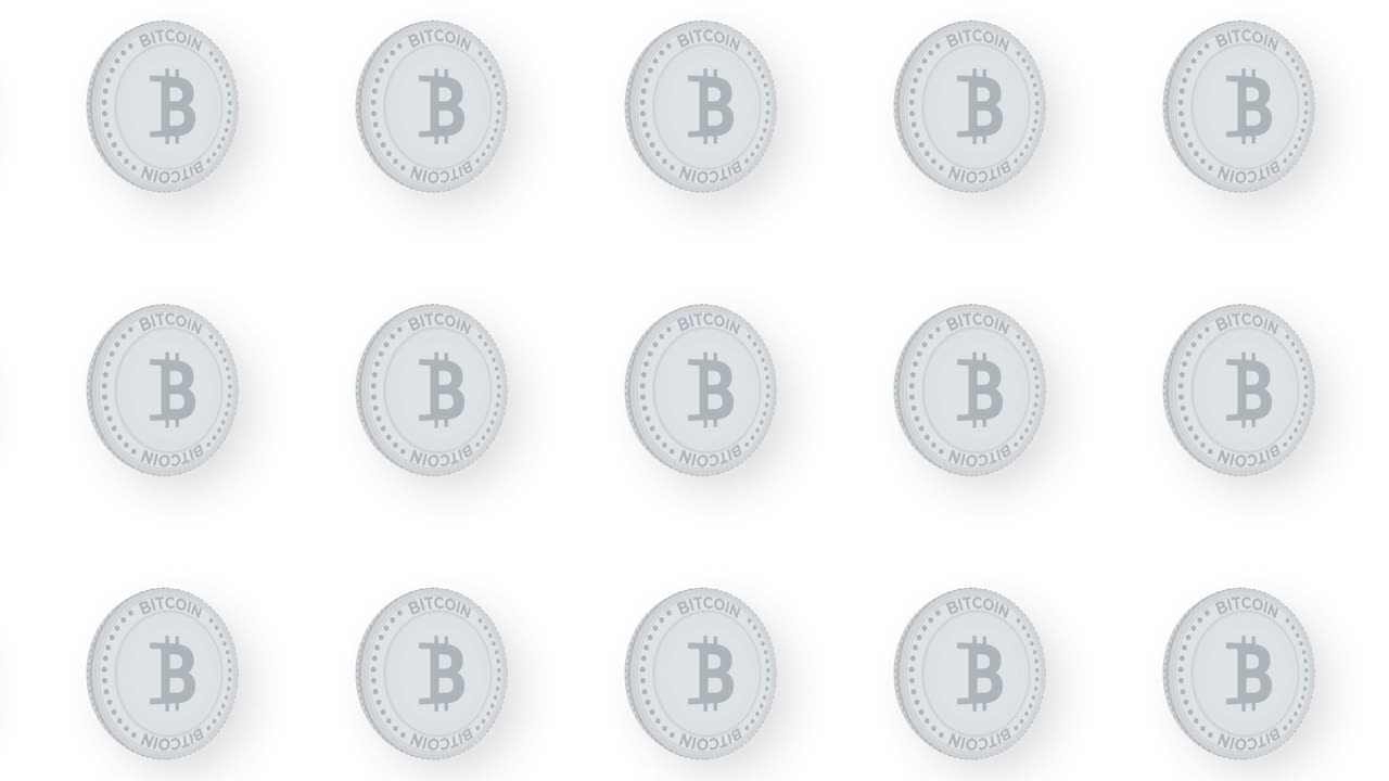 Animated Silver Bitcoin Cryptocurrency Coin Video Seamless Pattern Background. 4k