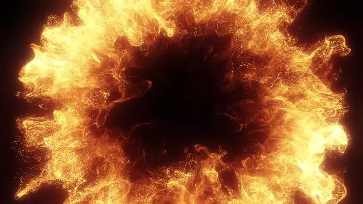 Expanding Fire Explosion Ring on Black Background