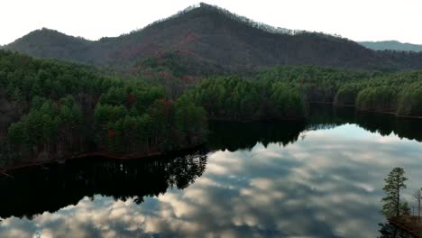 Reflections-of-Lake-Santeetlah,-North-Carolina-during-golden-hour