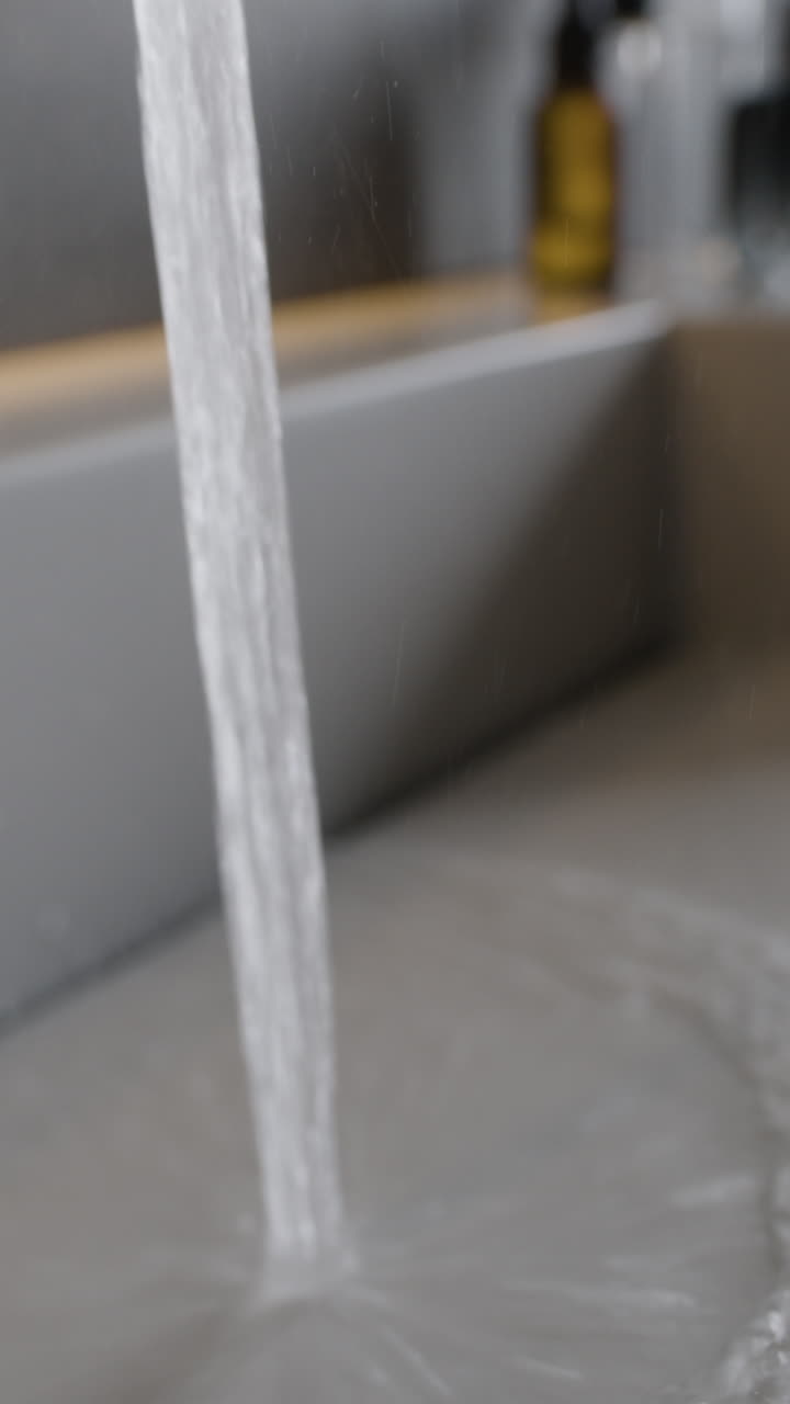 agua que fluye de un grifo a un fregadero