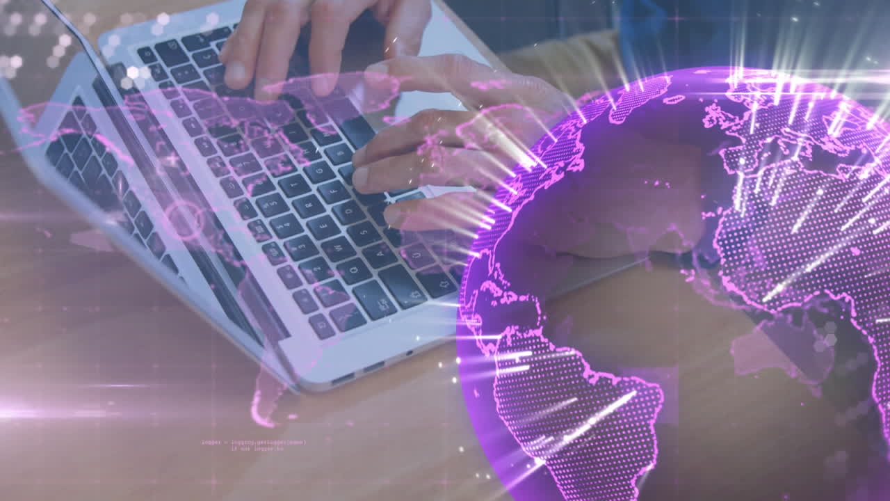 animación del globo con red de conexiones a través de una computadora portátil