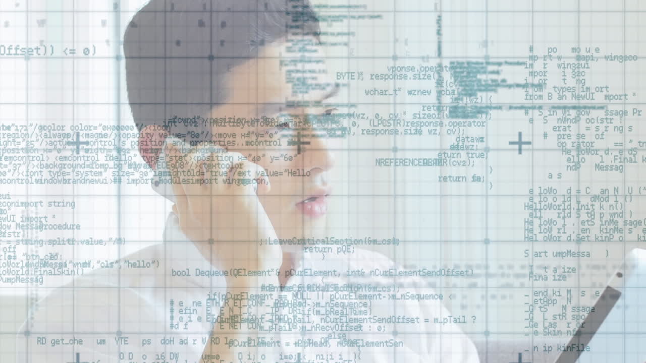 스마트폰을 사용하는 아시아 남자에 대한 데이터 처리 애니메이션