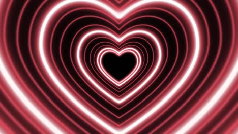 la luz del corazón de neón. el túnel brillante multicolor de los símbolos del amor. la animación en bucle.