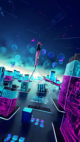 vibrant neon cyberpunk cityscape