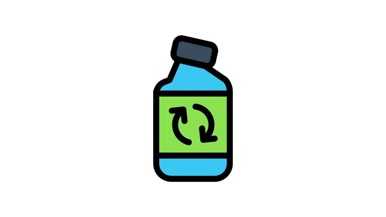 Animated Plastic Bottle with Rotating Recycling Symbol