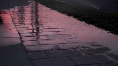 Unrecognizable-Person-Jogging-And-Training-For-Marathon-Under-The-Rain-In-The-City-At-Dusk