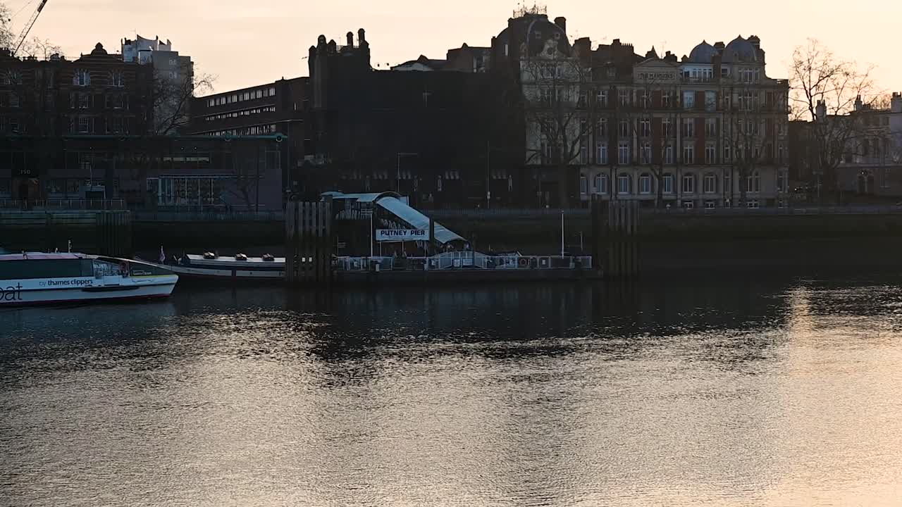 Uber Boat, Thames Clippers arriver to Putney in the evening, London, United Kingdom, London, United Kingdom