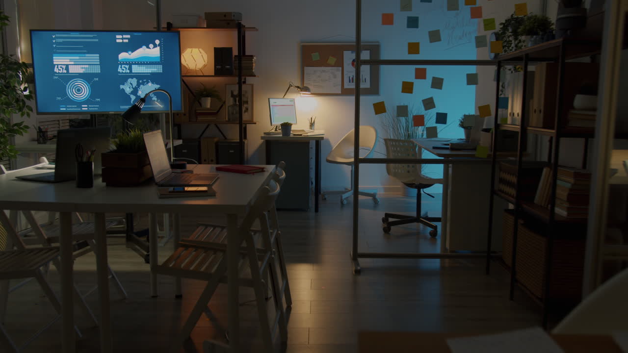 Modern Office Workspace at Night