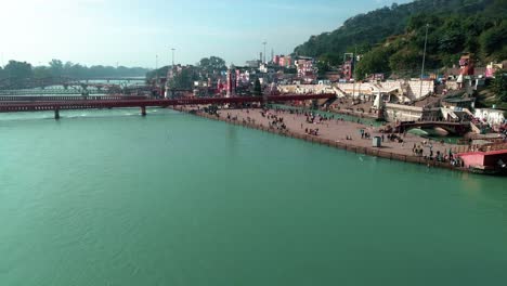 haridwar aerial shot above the holy river ganga