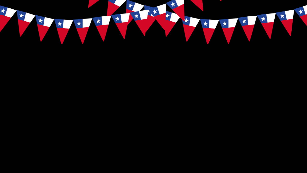 Dwa proporczyki Fiestas Patrias Chile, chorągiewki, powiewające chilijskie flagi.