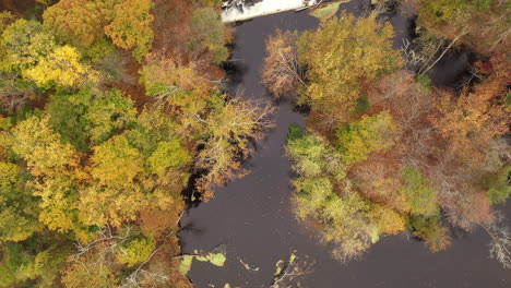 Una-Toma-Aérea-Con-Drones-Del-Colorido-Follaje-De-Otoño-En-El-Norte-Del-Estado-De-Nueva-York