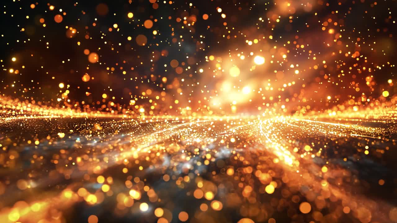 A bright orange and black background with a lot of sparkles. The sparkles are scattered all over the background, creating a sense of movement and energy. Scene is lively and dynamic