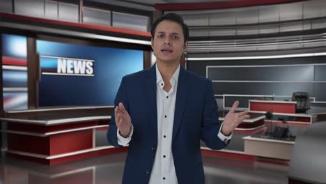 indian journalist reading news to audience