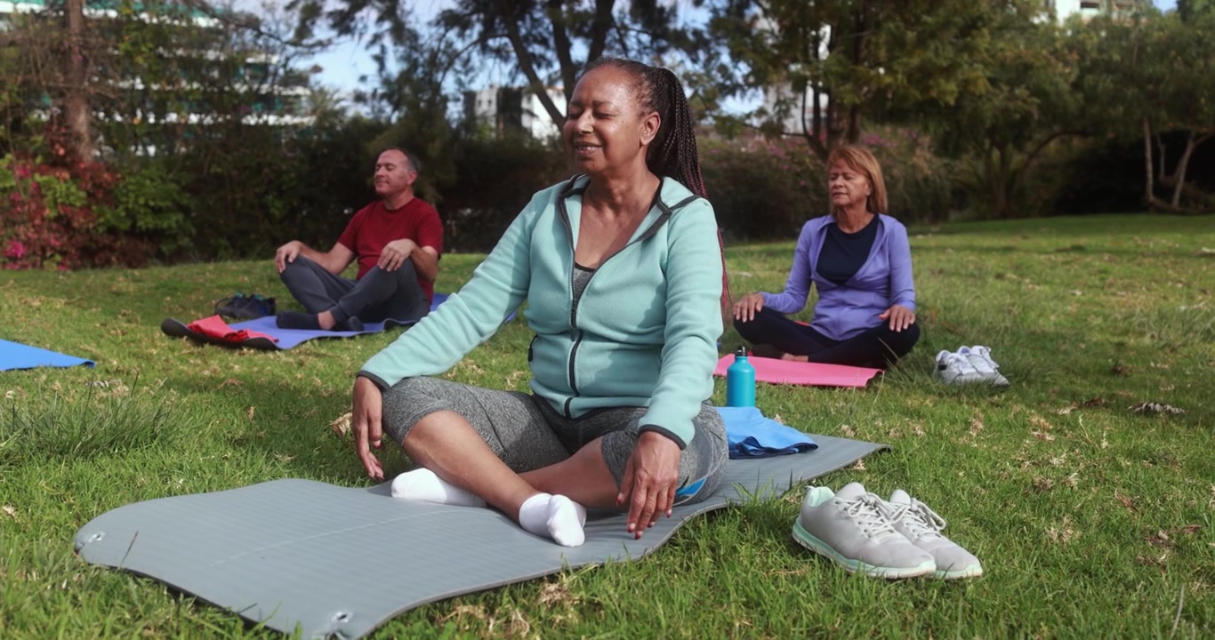 Diverse Senior People Meditating in a Park
