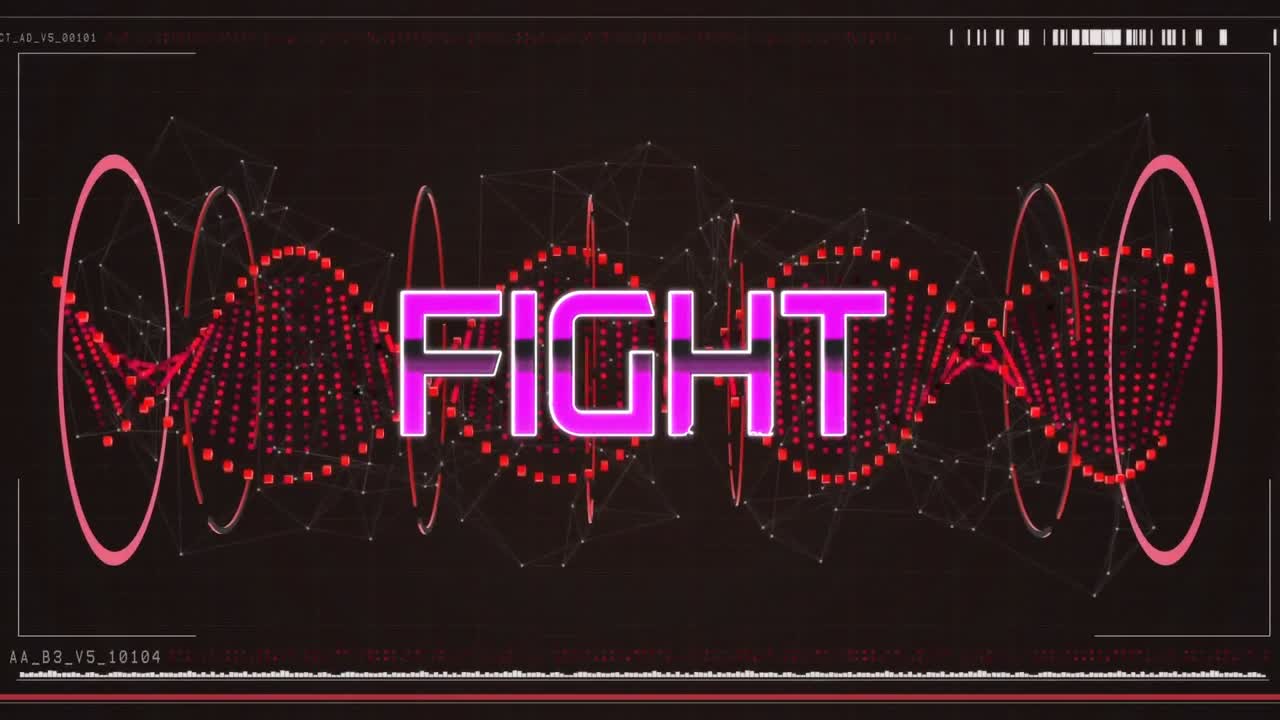 animación del texto de la lucha sobre la hebra roja de adn giratoria