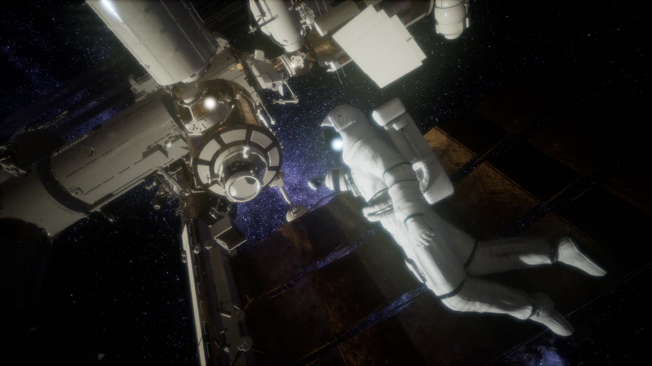 Astronaut outside the International Space Station on a spacewalk