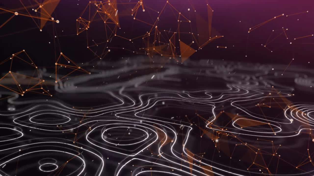 Animation of glowing light trails, lines and connections on black background