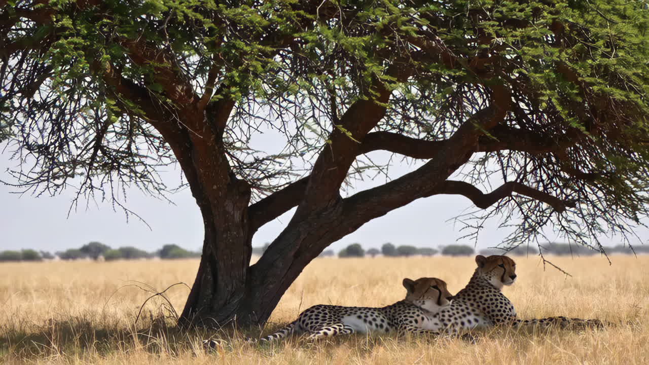 Cheetahs Resting Under a Tree in the Savannah