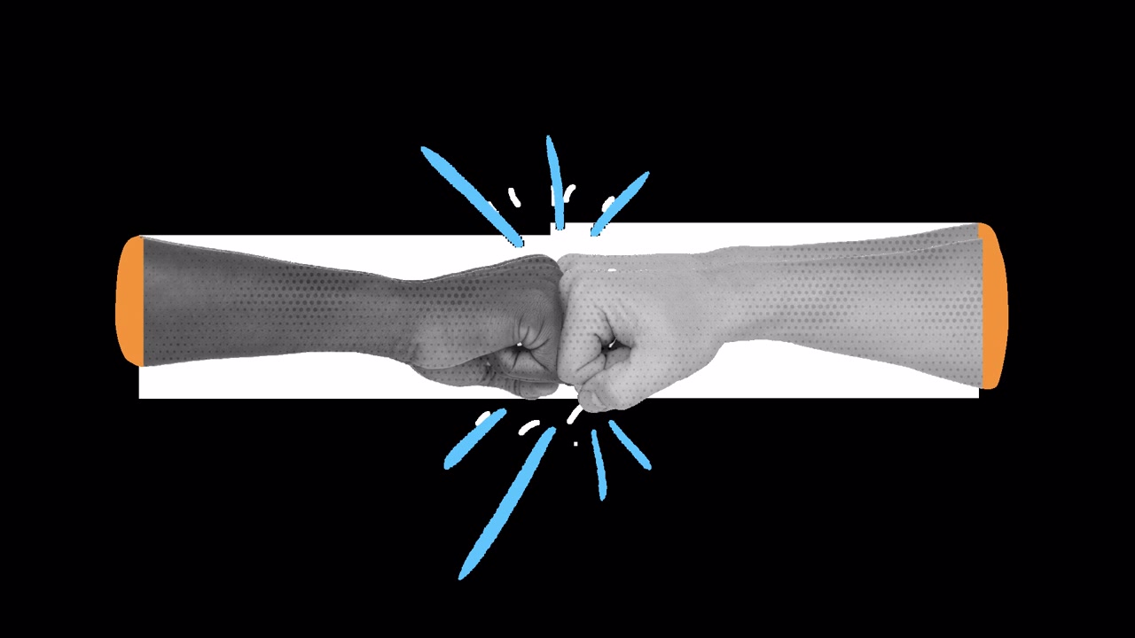 Mani e simboli animati in collage su canale alfa