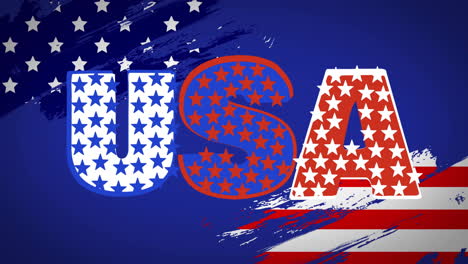 animation of usa text with stars over flag of usa on blue background