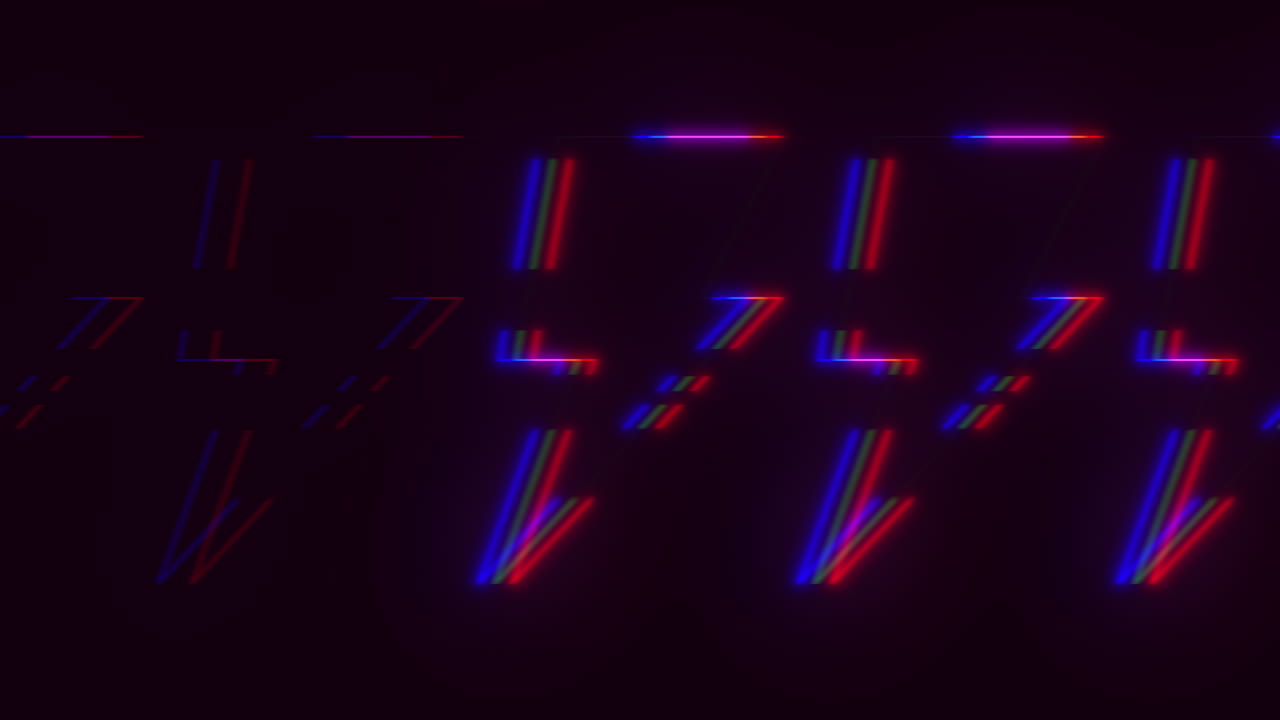 Sfondo astratto con motivo glitch al neon, striature di luce RGB e distorsione