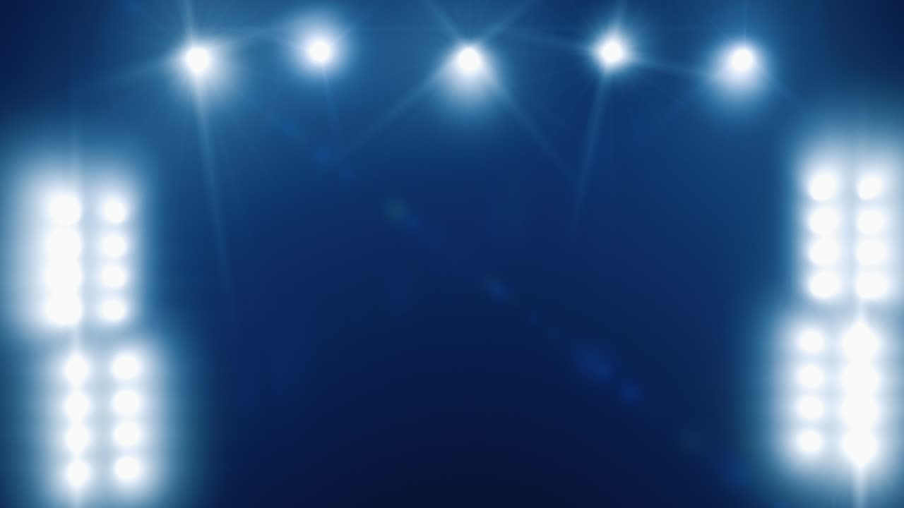 Arena or stadium lighting with bright spotlights. Studio or stage lighting lights. Realistic animation of the Studio scene.