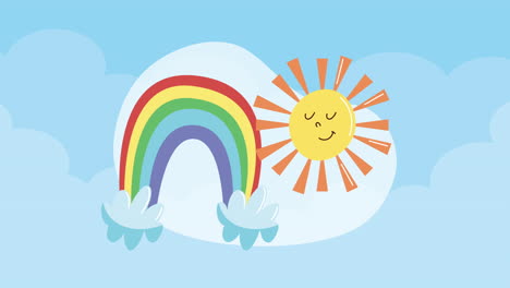 rainbow and clouds with sun animation