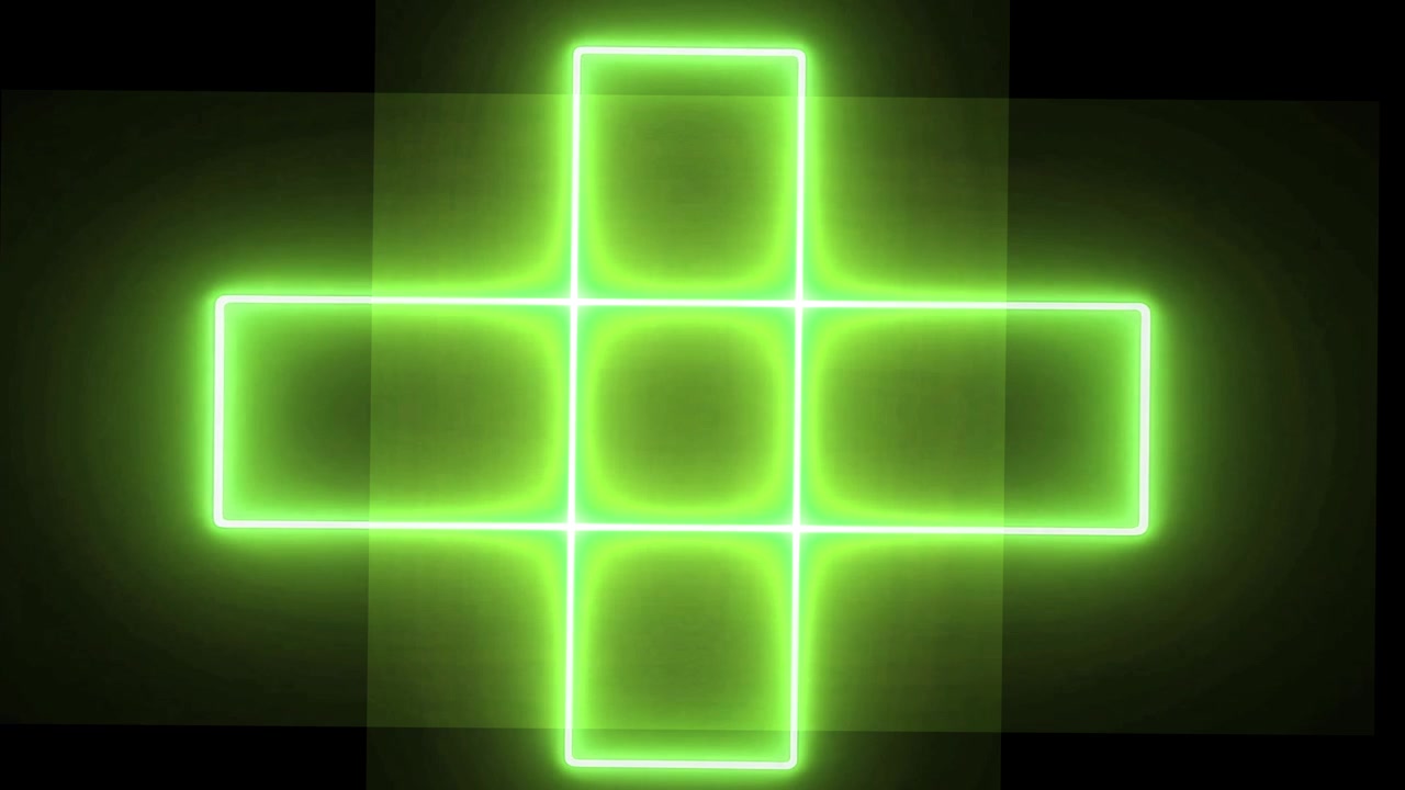 Glowing Green Neon Cross Symbol Pulsing on Black Background