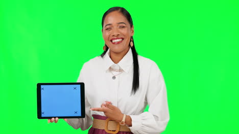 Showing,-green-screen-and-face-of-a-woman