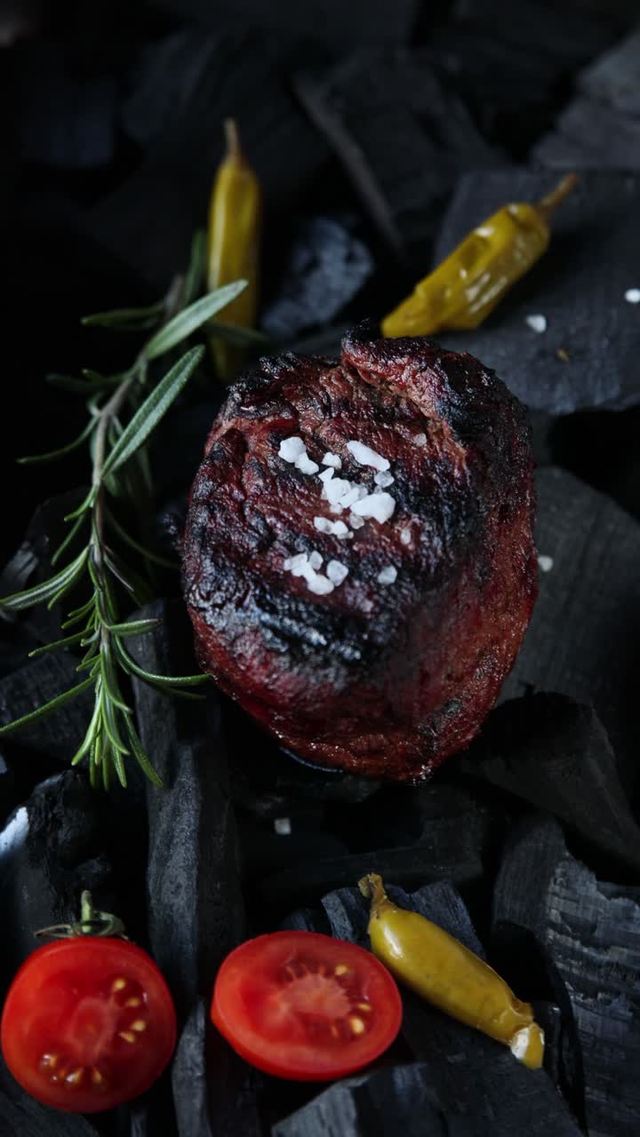 bistec a la parrilla con carbón de leña